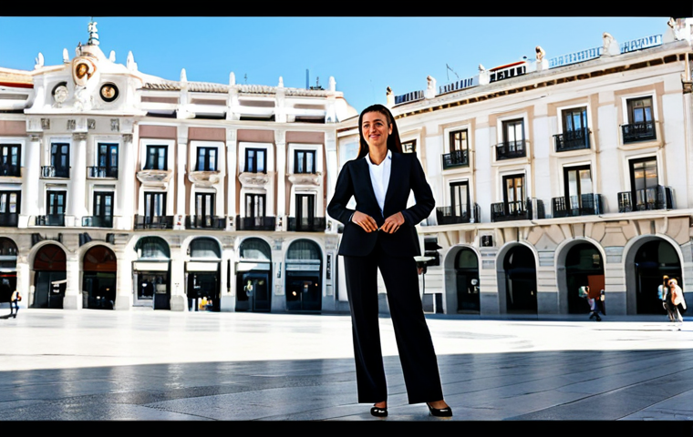 **
"A confident businesswoman in Madrid, Spain, wearing a tailored, modern business suit in neutral tones, standing in front of the iconic Puerta del Sol, fully clothed, modest attire, professional, safe for work, perfect anatomy, natural pose, professional photography, high quality. The setting is bright and sunny, reflecting a positive and successful atmosphere."
**