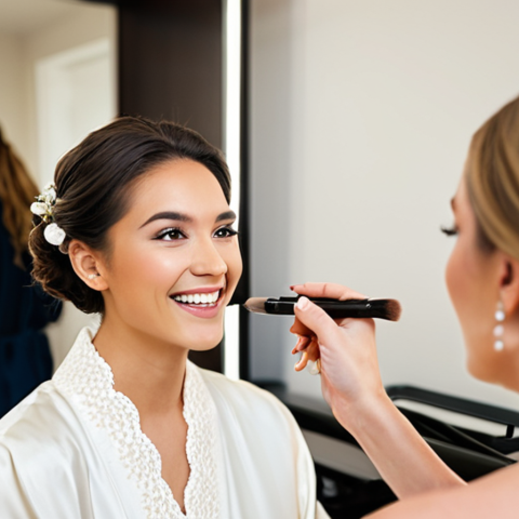 메이크업 기술 자격증 심화 과정 - Bridal Makeup Transformation**
* Prompt: Close-up shot of a bride getting her makeup done. Focus ...