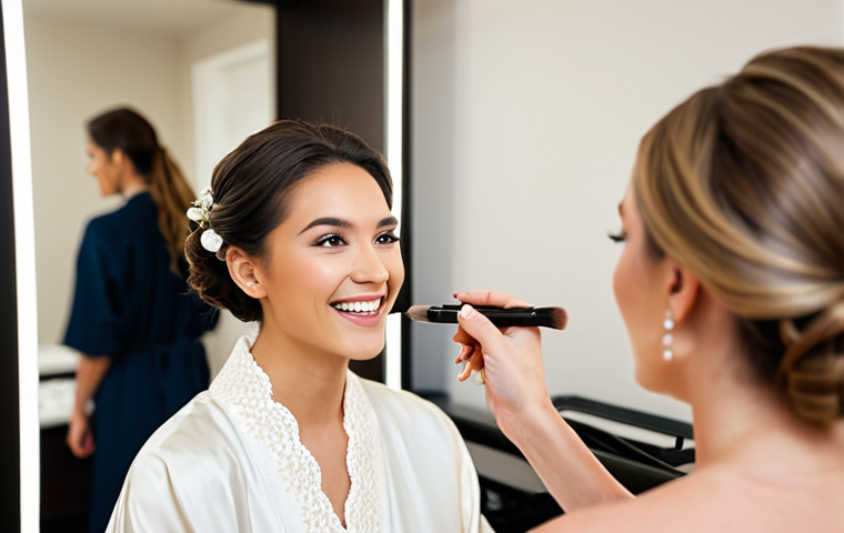 메이크업 기술 자격증 심화 과정 - Bridal Makeup Transformation**
* Prompt: Close-up shot of a bride getting her makeup done. Focus ...