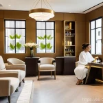 Home 13 미용실 창업을 위한 준비 - **Prompt:** A luxurious and serene high-end hair salon interior. The lighting is soft and warm, cast...